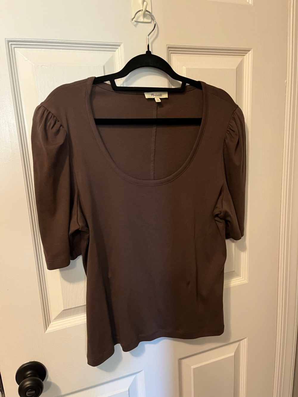 Madewell Brown Puff Sleeve Scoop Neck Top